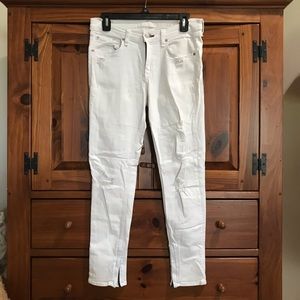 Rag & Bone distressed white jeans with zipper